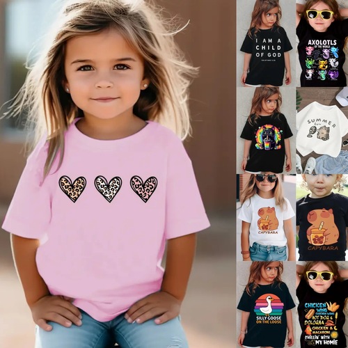 Cotton children's short-sleeve half-shirt for girls and boys, unisex children's short-sleeve clothing, solid color