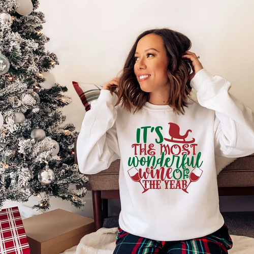 Oversized Women's Crew Neck Sweatshirt New Christmas Top Polyester
