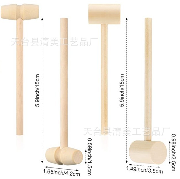 Martillo decorativo de madera, adornos de madera, martillos de madera pequeños, juguetes para niños, accesorios de martillos de madera