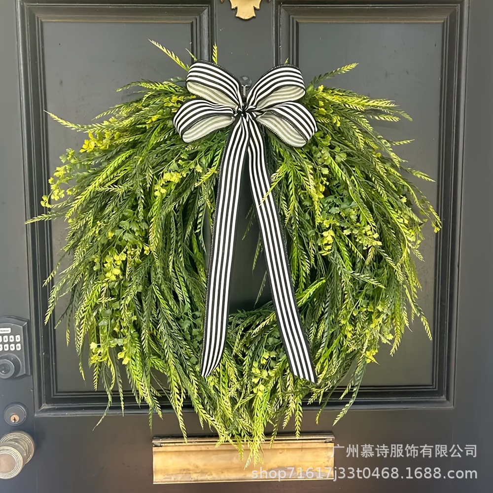 爆款春夏柳花环条纹丝带蝴蝶结柳花环门挂装饰亚马逊Temu wreath