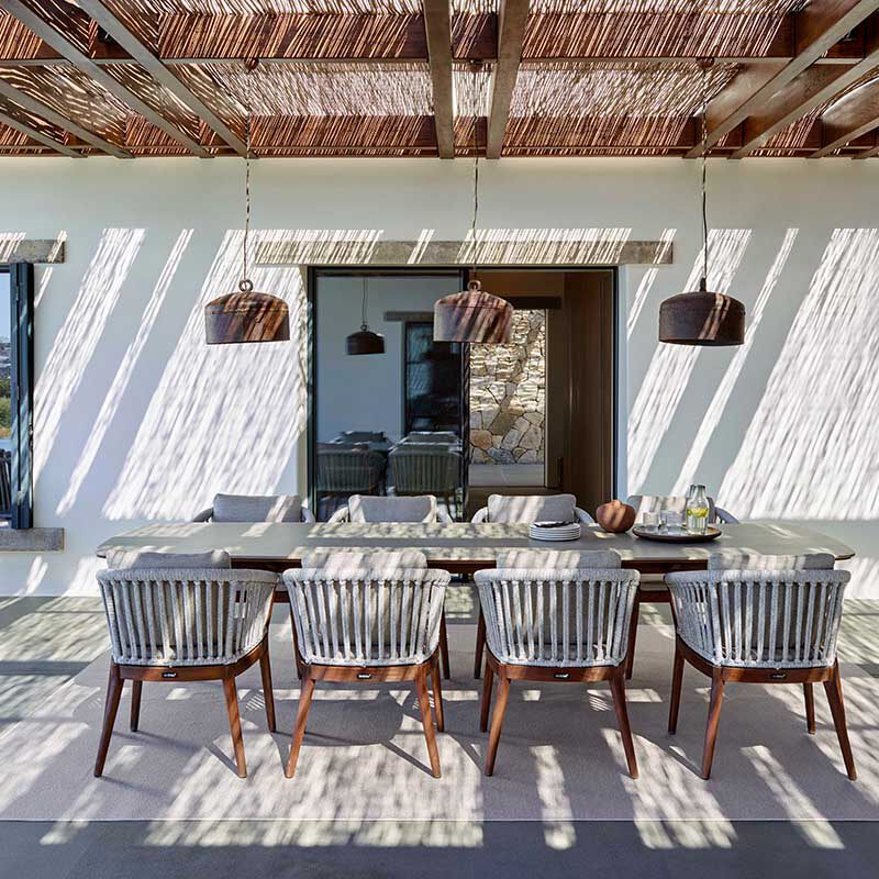 Mesa y silla de madera maciza al aire libre patio impermeable solar caña mesa y silla de caña balcón al aire libre mesa y silla de comedor de teca