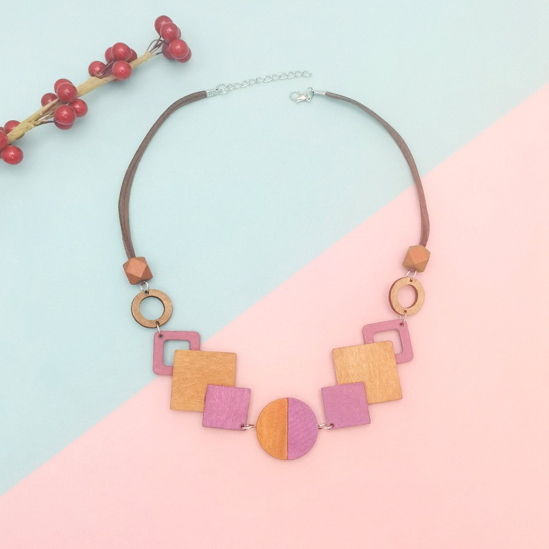 Collar de babero de chip de madera geométrico vintage hecho a mano colgante de madera collar transfronterizo nuevos accesorios al por mayor