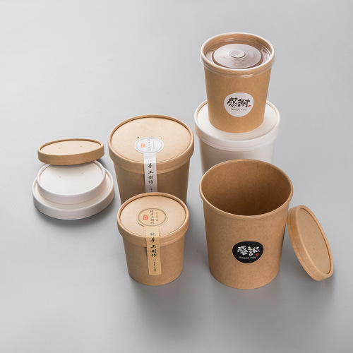 Disposable porridge bucket kraft paper packaging bowl porridge cup soup bucket soup bowl round take-out meal box dessert with lid commercial