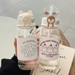 Glass cup with straw for girls, high-looking new anti-scalding water cup, portable and cute summer large-capacity children's cup