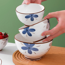 碗家用10个装日式米饭碗陶瓷釉下彩面碗喝汤小碗可微波炉复古餐具