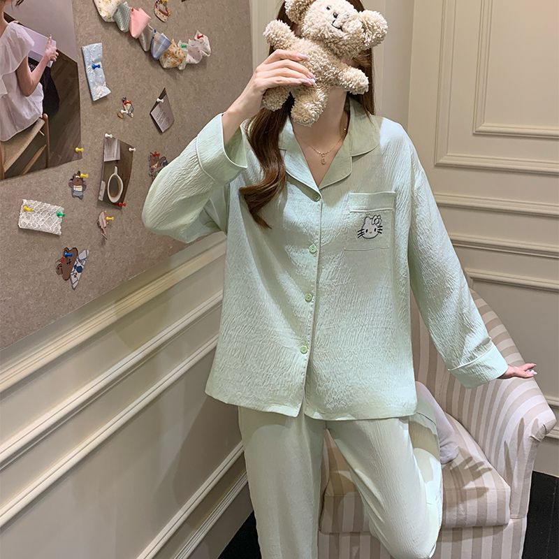 Al por mayor transfronterizo nuevo pijama de algodón nublado de primavera y otoño para mujeres pantalones de manga larga lindos dormitorios de estudiantes se pueden usar ropa de hogar