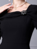 Square collar collarbone revealing dress with short sleeves