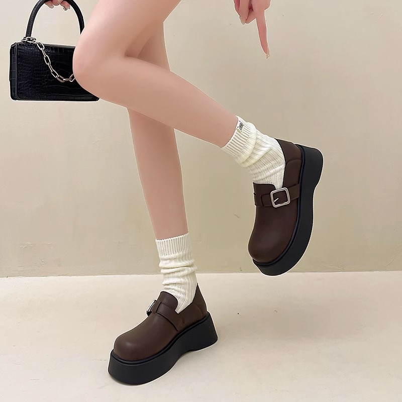 Zapatos de cuero de suela gruesa para mujeres 2026 primavera nuevo estilo británico de estilo universal un pedale de altura zapatos Lefour zapatos Lefour para mujeres
