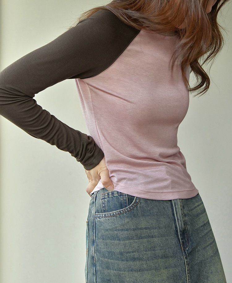 【スポット】1313かすみ粉76% ライゼル19% ウールの色合わせ肩袖tシャツ女性が痩せているシャツ