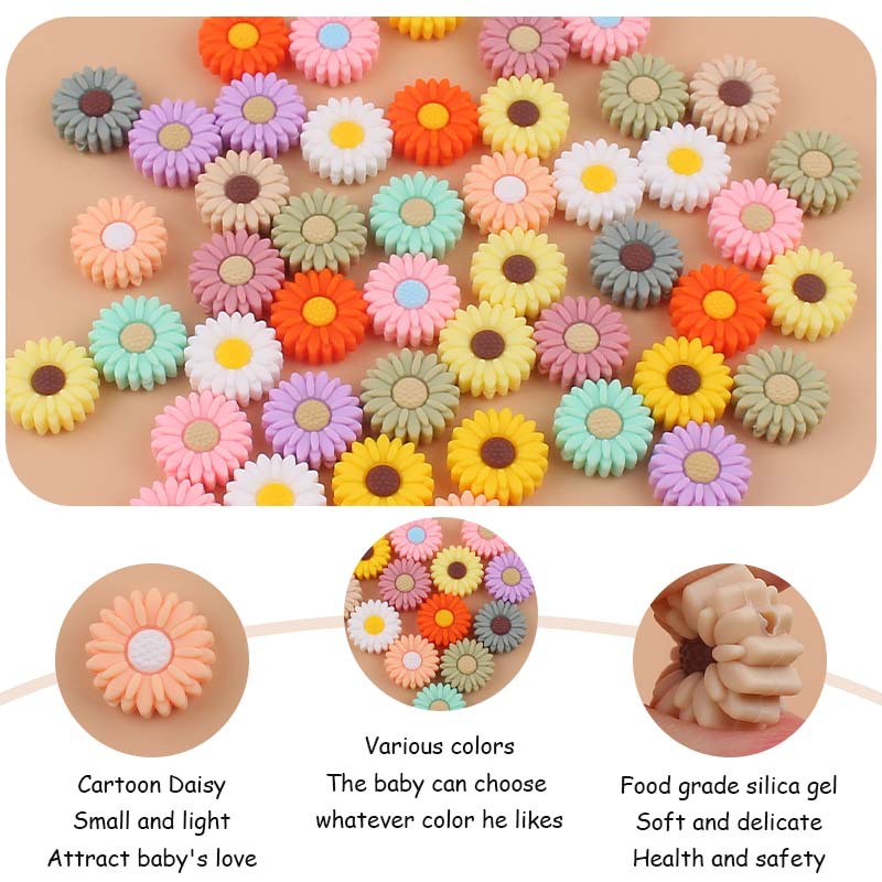 20mm bebé suministros de dibujos animados Margarita cuentas silicona creativo DIY chupete cadena teether pulsera accesorios juguete