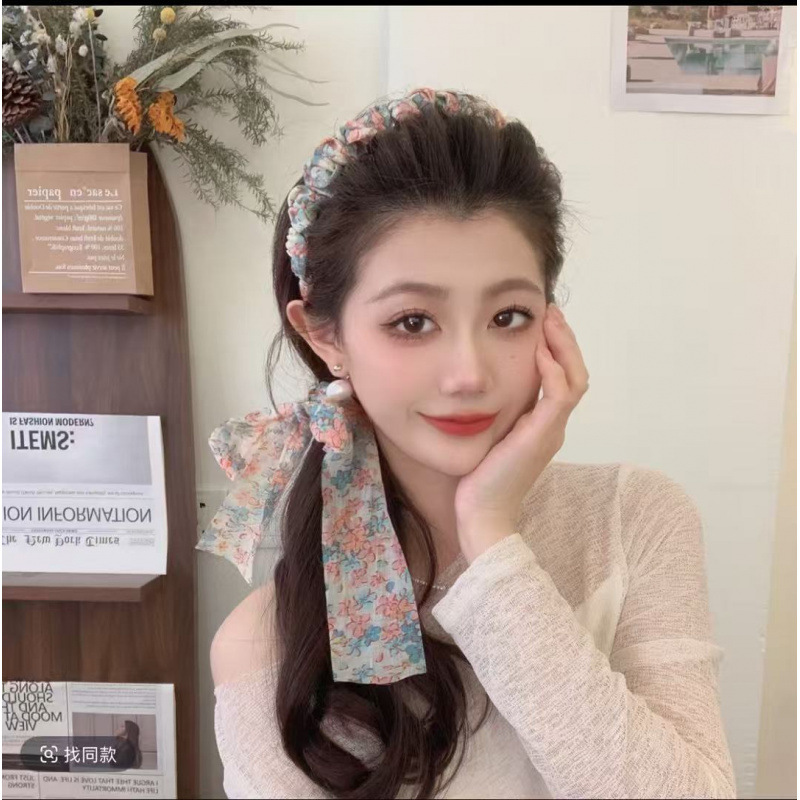 Pastoral small floral flower, the same new style, fluffy high cranial tooth comb, streamer headband, sweet girl atmosphere, super cute petals