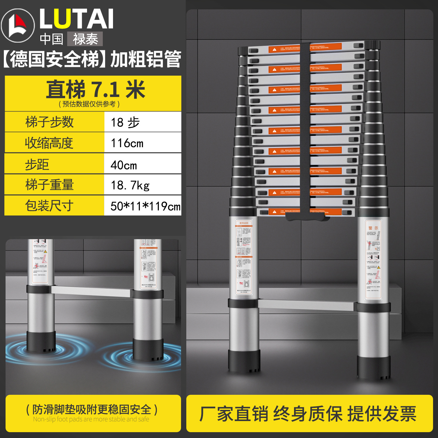 (독일 표준 + 두꺼워짐) 7.1M 직선 사다리 엔지니어링 모델 매장 핫 세일 추천 - 직선 사다리