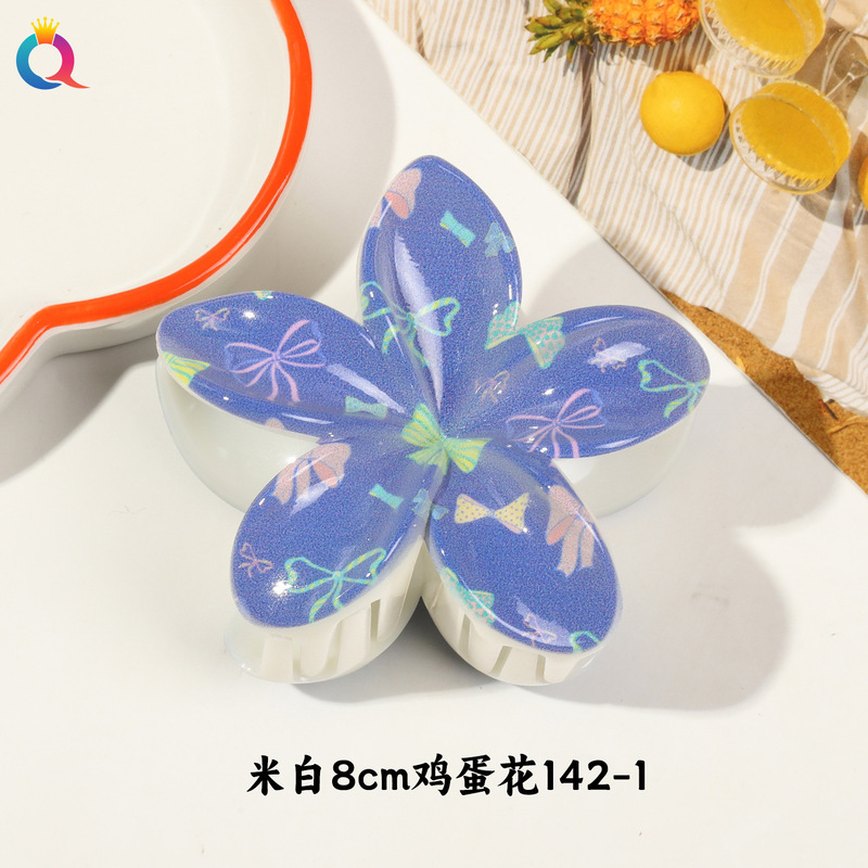Qiyue クロスボーダー UV プリントフルーツクリップ韓国スタイルの高級エッグフラワー後頭部ヘアピン気質サメクリップ|undefined