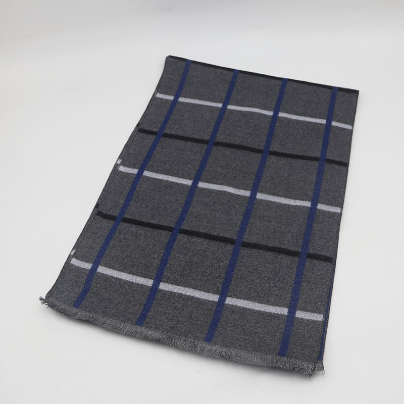 Cachecol de jacquard xadrez com franjas para homem_voghion.com