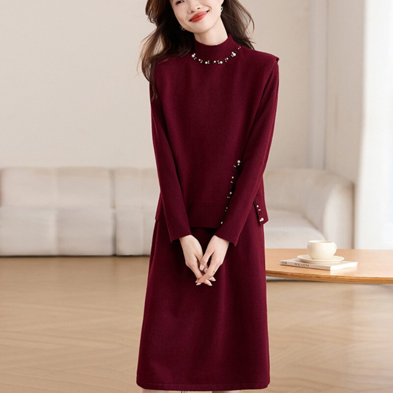 Korean Retro Winter New Two-Piece Suit Skirt 2024 Half Turtleneck Sweater Vest Mid-Length Bottoming Skirt Korean Retro Winter New Two-Piece Suit Skirt 2024 Half Turtleneck Sweater Vest Mid-Length Bottoming Skirt