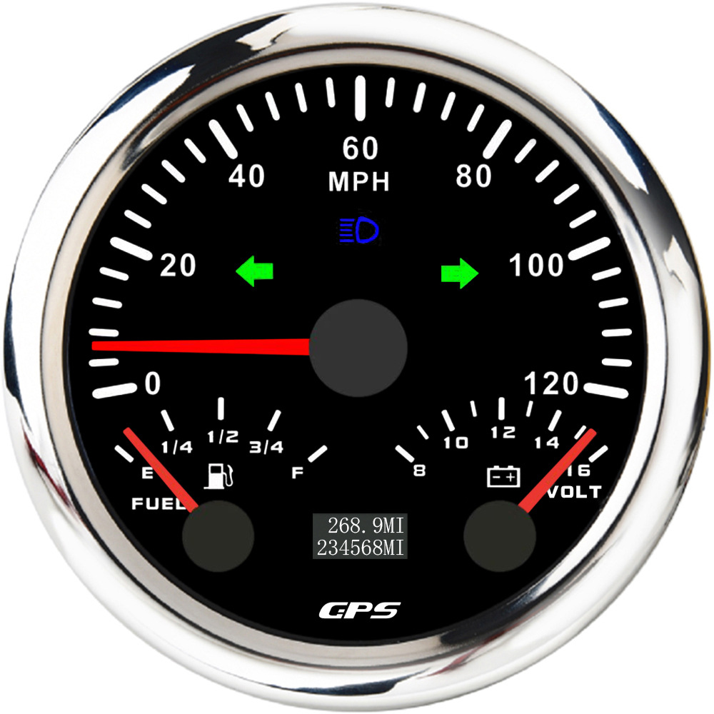 Voltmeter 0-120 200km/h — ELING automobile instrument - 0-120mph-silver-edge-black-background