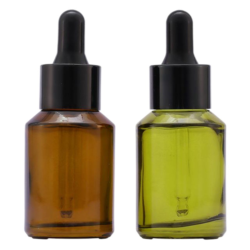 Botella de esencia Xumin de 30 ml, botella de líquido cosmético marrón, botella de vidrio con gotero de hombro oblicuo verde, botella de vidrio