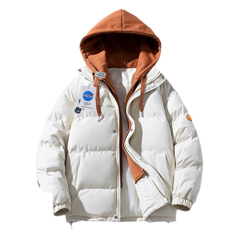NASA Joint-nombre abajo abrigo de algodón acolchado hombres falso de dos piezas encapuchadas marca de moda engrosada ropa de algodón caliente pareja abrigo ropa de invierno de las mujeres
