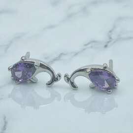 新款梦幻紫锆石海豚耳钉女轻奢浪漫百搭精致耳饰品