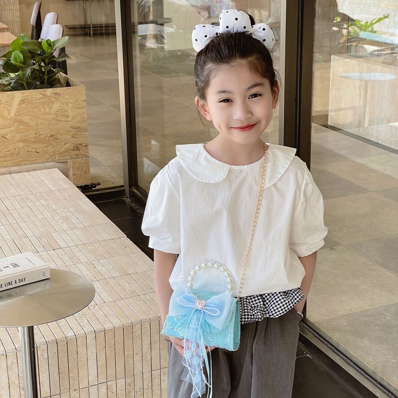 Lindo bolso de cadena de niña de estilo princesa, bolso de bebé de amor con lazo, bolso de niño de encaje con fragancia pequeña