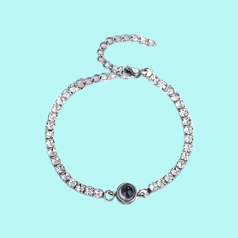 通体钛钢不掉色100种语言我爱你投影手链锆石链条玫瑰