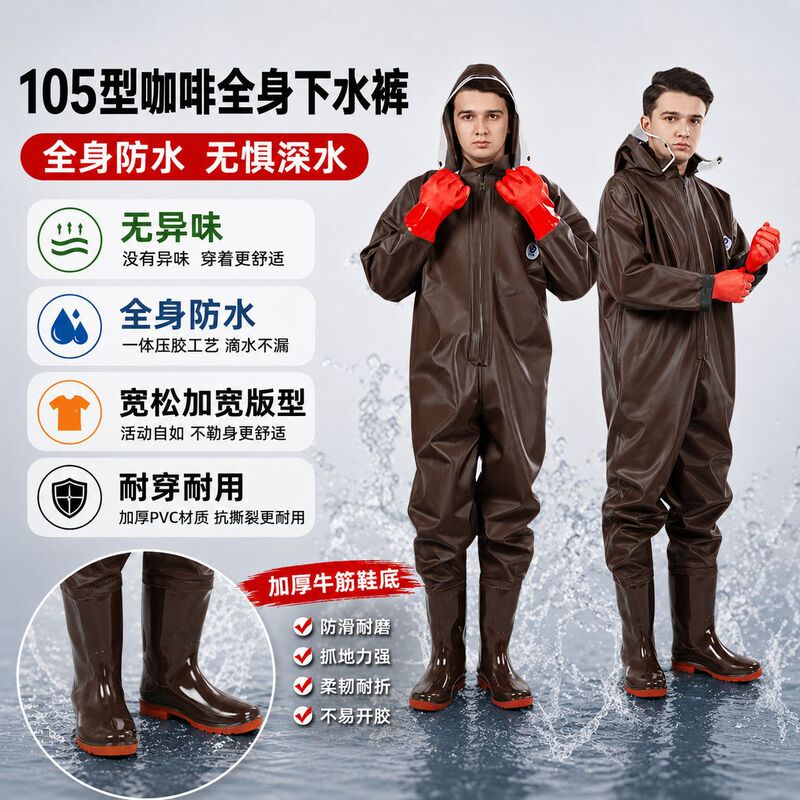 Brown Full-Body Waders, Outdoor Thickeneded Fishing Rain Pants with Rain Boots, Waterproof Pants for Men and Women, Wading Fishing Pants Brown Full-Body Waders, Outdoor Thickeneded Fishing Rain Pants with Rain Boots, Waterproof Pants for Men and Women, Wading Fishing Pants