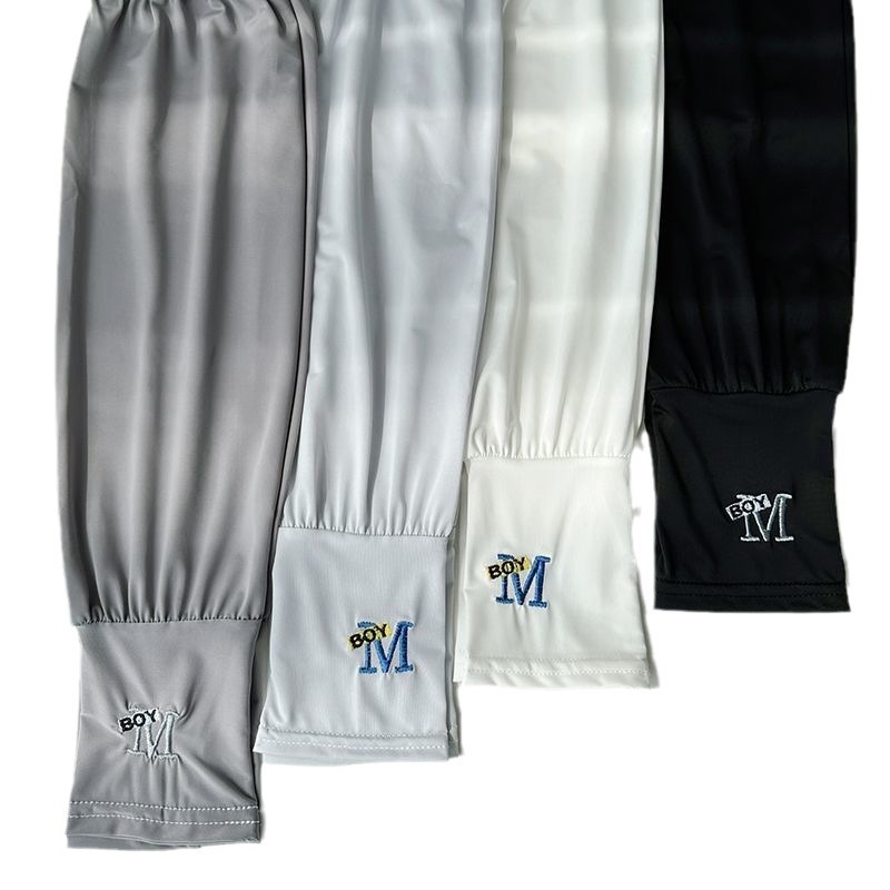 여름 선 스크린 소매 남성용 한국식 자수 느슨한 플러스 사이즈 팔 커버 야외 승마 안티 자외선 아이스 실크 소매