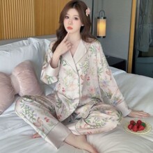 睡衣款棉质长袖开衫纯欲风可爱外穿家居服套装高级感冰丝料冰感