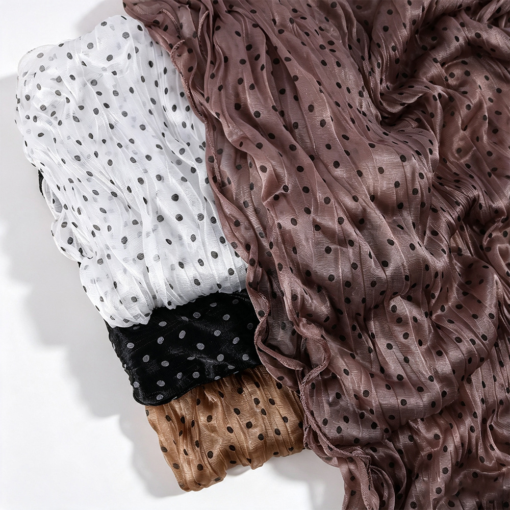Malaysian spring-summer crinkled polka dot printed shiny silk bubble crepe sheer scarf, solid color long scarf, headscarf, gauze scarf, shawl