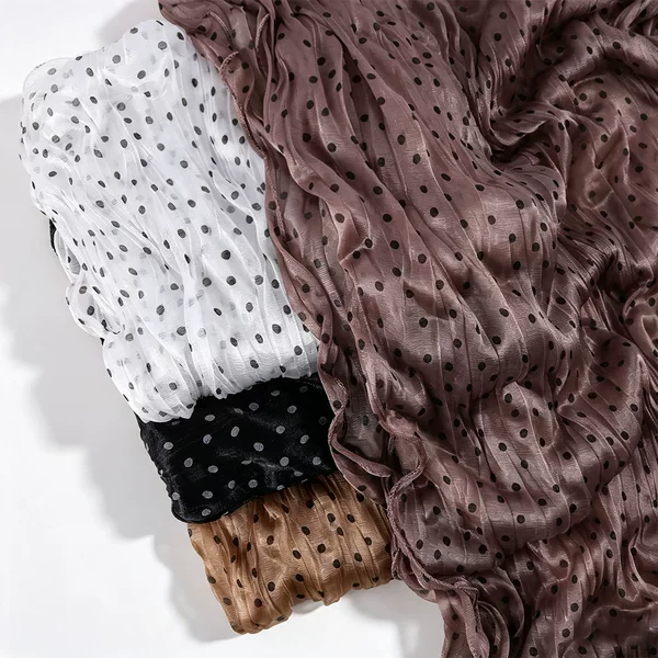 Malaysian spring-summer crinkled polka dot printed shiny silk bubble crepe sheer scarf, solid color long scarf, headscarf, gauze scarf, shawl