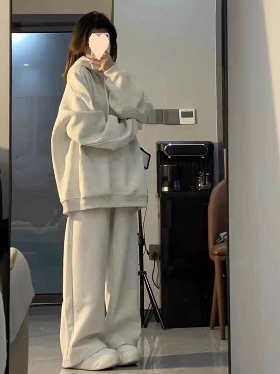 ActiveGo Korean Style Simple High-End Feel Sportswear Women, Loose Casual Hoodie Sweatpants, Two-Piece Set For Students In Autumn_desvips.com