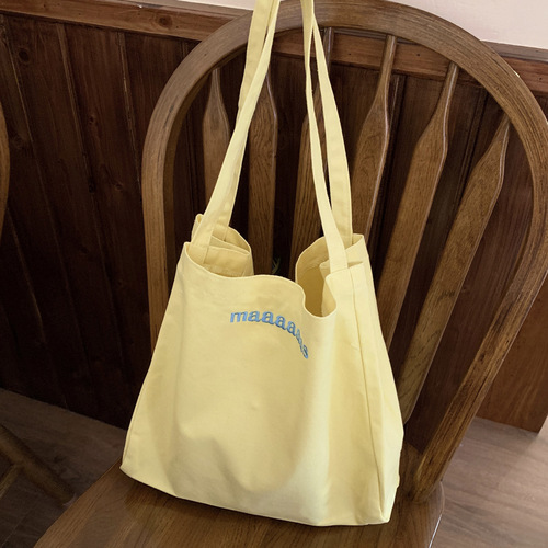 Japanese and Korean maaas candy color letter shoulder portable canvas bag ins student class bag simple environmentally friendly shopping bag