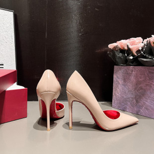 Rhinestone Red Bottom Side Hollow Microfiber High Heels, Beautiful Wedding Shoes, Black Nude Color, Super Stiletto Heel, Pointed Toe Women's Shoes, Accessible Luxury