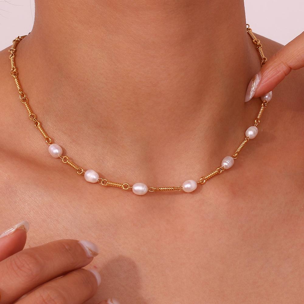 Model Show Fresh Water Pearl Stainless Steel Neckalce