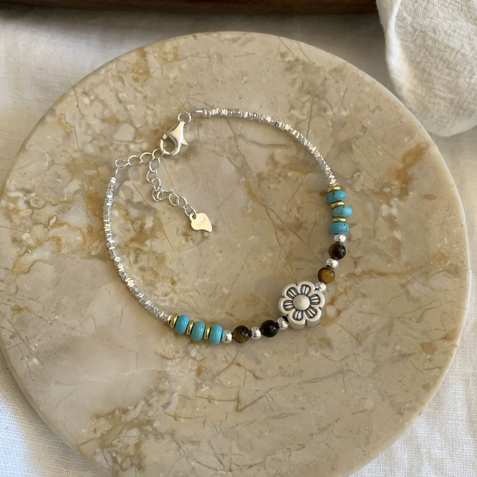Silver 925 Pearl Bracelet, Minimal Beaded Design, Adjustable 12 cm