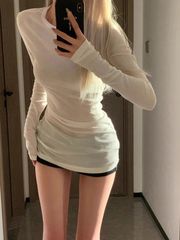 【人綿モーデール】長袖tシャツ女性の薄いブラウス