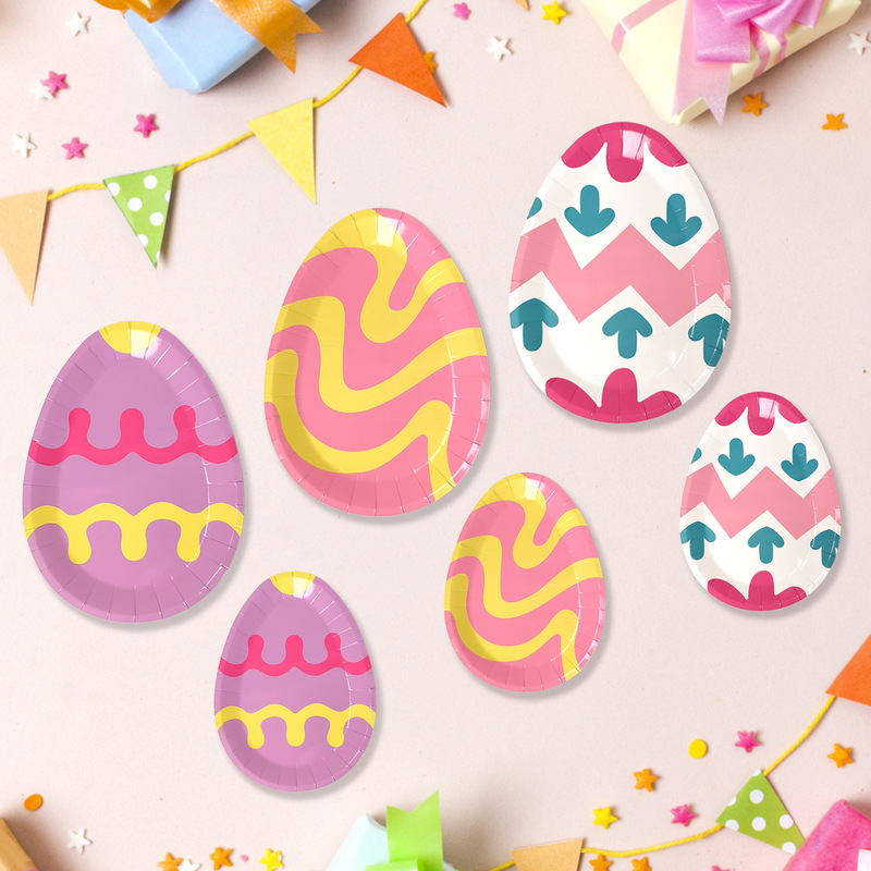 Amazon Egg Shape Birthday Party Special Shaped Paper Plate Disposable Tableware Easter Holiday Decoration Supplies Set
