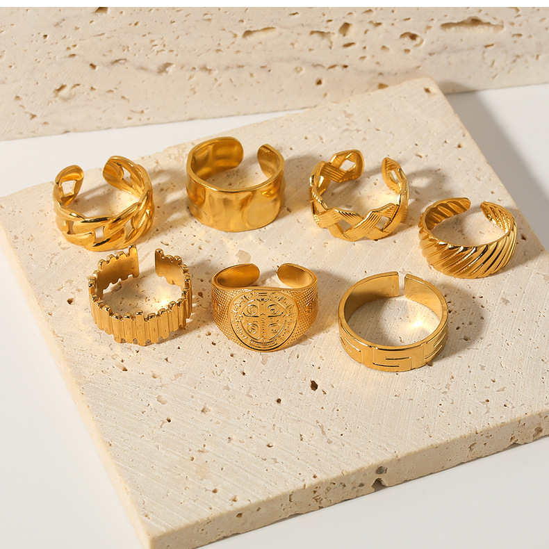 18K Real Gold Plated, Real Gold Plated Plating Material PVD Coated 18K Gold Real Gold Plated Geometric Heart Shape Stainless Steel Vintage Style Waterproof Non Tarnish Open Ring