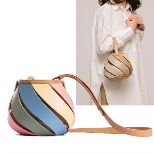 Cylindrical Contrast-Color Tote & Crossbody Bag | Handbags | Niche Cross-Border Women's Shoulder Bag | Geometric Patchwork Bucket Bag