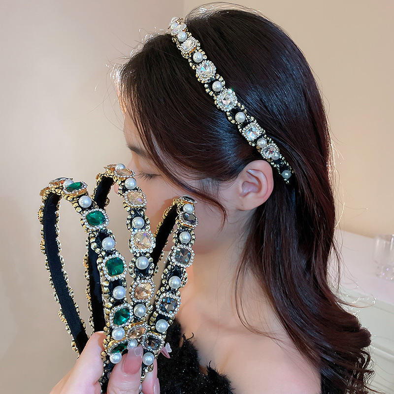 96g Weight Hair Band Hair Accessories Type Women's Retro Square Alloy Inlay Pearl Zircon Hair Band