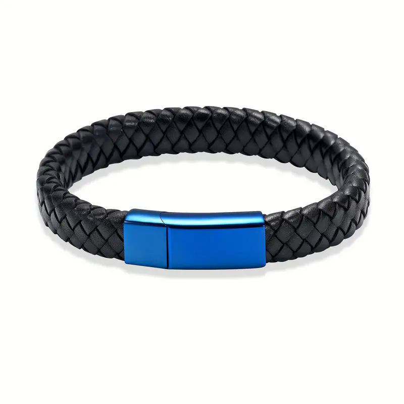 Cross-Border New European And American Men's Ash Retro Woven Leather Rope Magnetic Clasp Memorial Bracelet Bangle_voghion.com