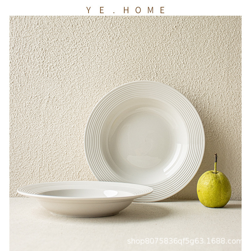 Nordic style high-grade light luxury ceramic plate Western plate salad plate pasta plate household tableware simple straw hat plate Nordic style high-grade light luxury ceramic plate Western plate salad plate pasta plate household tableware simple straw hat plate