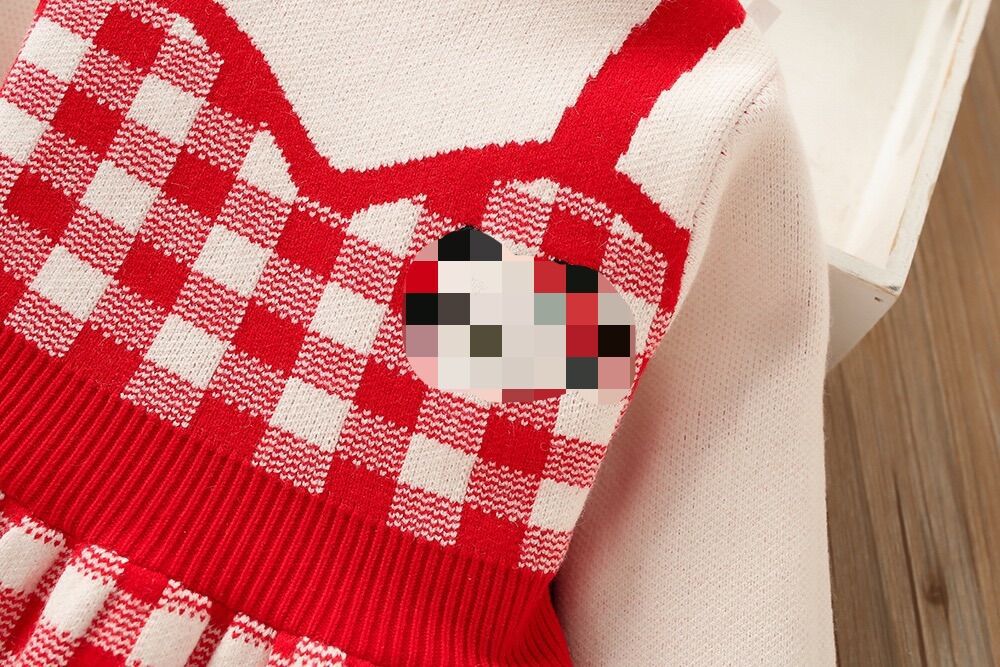 Ragazze Di Lana D 2023 Inverno Nuova Bambina Alla Moda Falso in Due Pezzi Del Fumetto Ricamato a Maniche Lunghe per Bambini_voghion.com