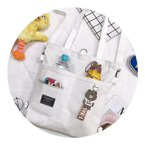 Canvas bag women's cross-body canvas bag niche tote bag ins shoulder bag versatile student tutoring tote bag