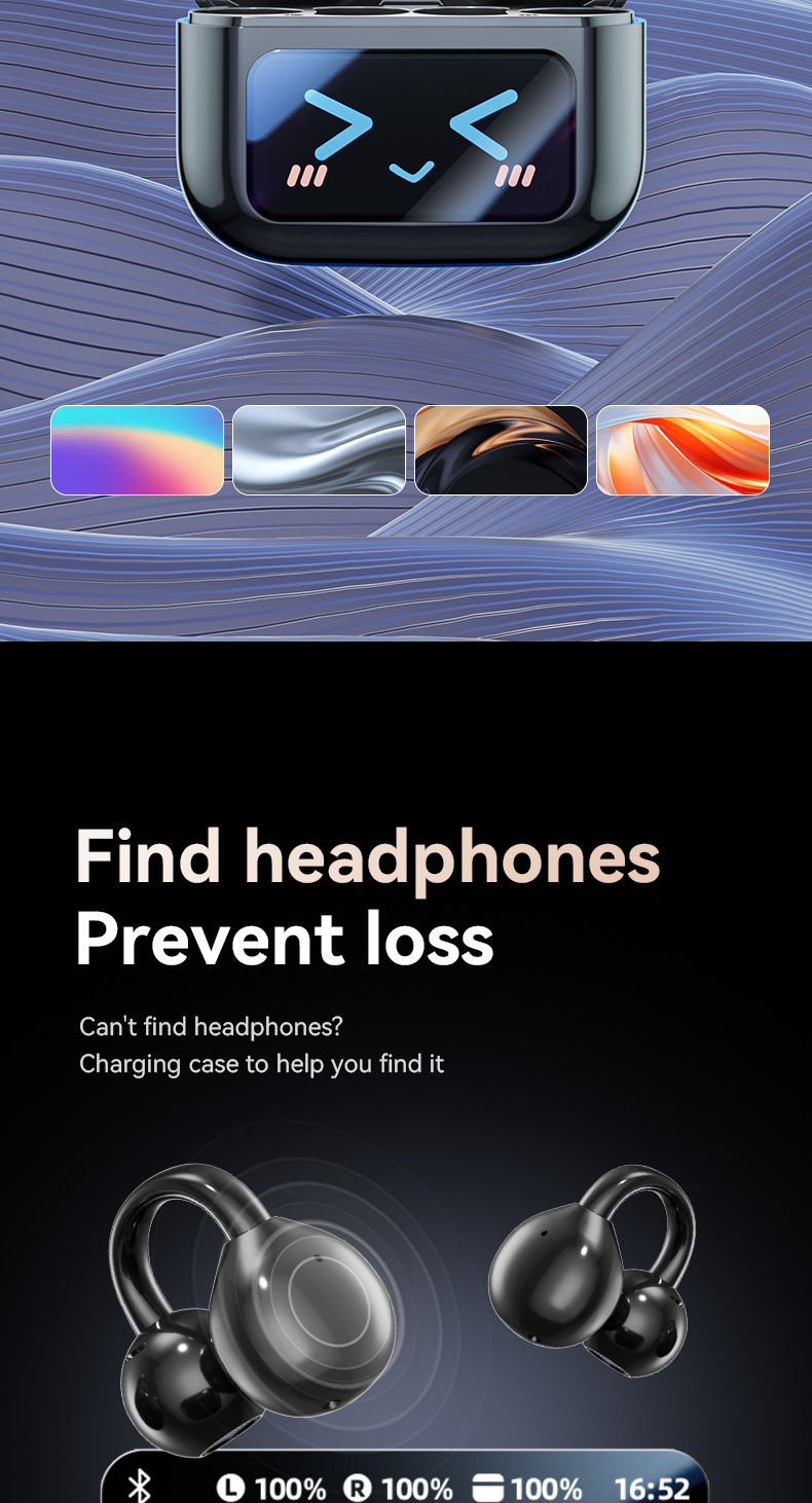 Ai Smart Wireless Bluetooth Ear Clip Headphones Colour Display_voghion.com