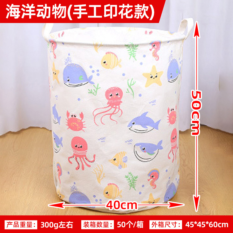 Posta gratuita impresa a mano gran cesto plegable de lavandería casera de dibujos animados tela cesto de lavandería sucia cubículo de almacenamiento