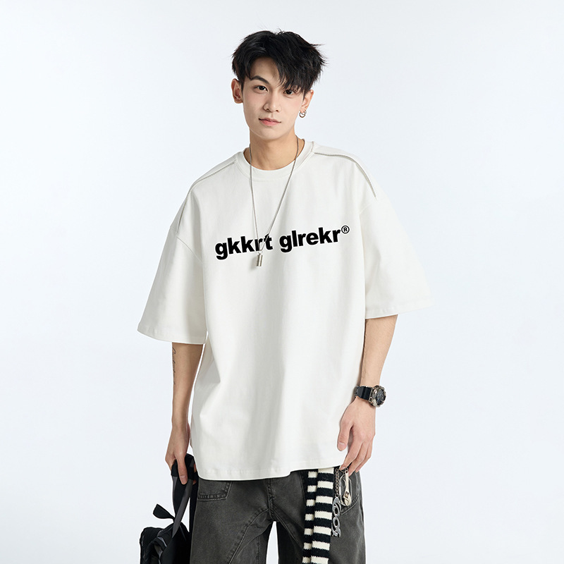 厚手の立体プリント純綿半袖Tシャツ メンズ トレンドブランド ゆったり 夏 薄手 カジュアル 五分袖トップス|undefined