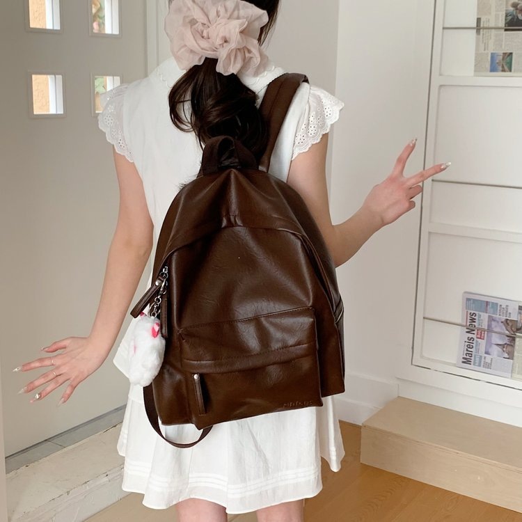School Bag for Female College Students, Korean Style Ins Large-Capacity Simple Solid Color Backpack for Junior High and High School Students, Unisex Backpack