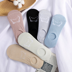 淺色短襪女 可愛小熊船襪圓口低幫襪子夏季透氣隱形襪休閒運動襪