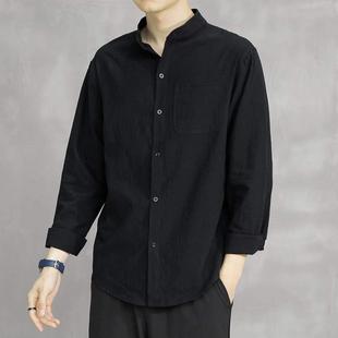 Autumn 2022 New Cotton Linen White Shirt Men's Casual Loose Korean Fashionable Long Sleeve Shirt Black Jacket